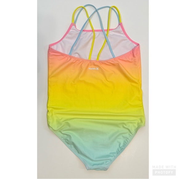 Hurley Rainbow Ombre Girls Strappy All Over Print One Piece Swimsuit Size 14 - Picture 6 of 9